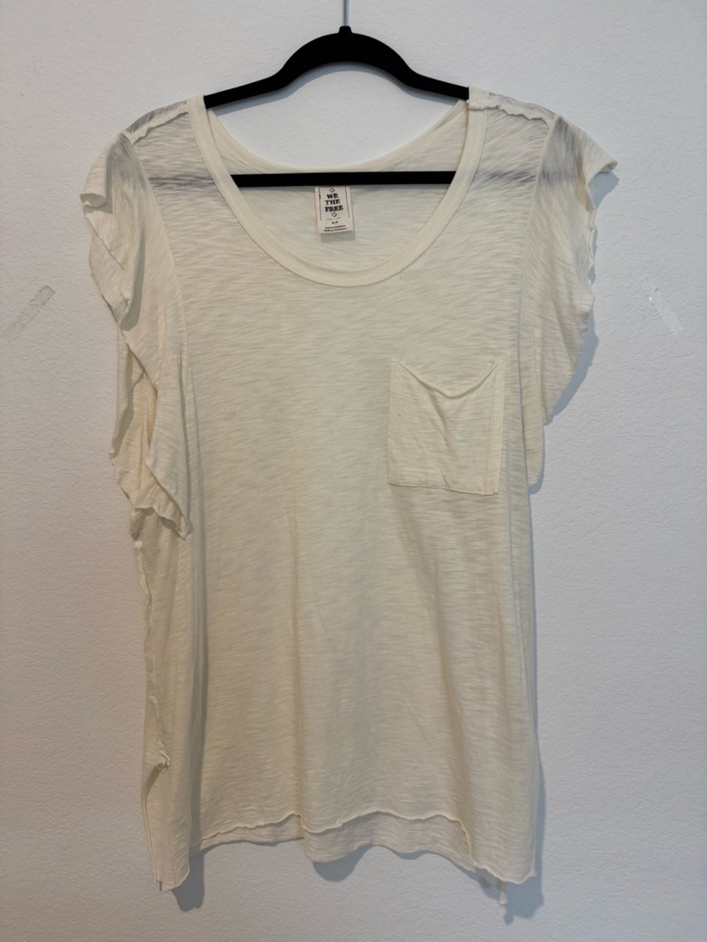 Free People We the Free So Easy Tee in White Ruffle Sleeve Top